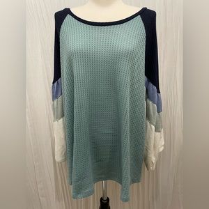 Umgee Puff Sleeve Waffle Knit Top. Size L